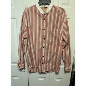 Wahmaker Frontier Western Shirt  Full Button Down  W/Band Collar Striped Size L